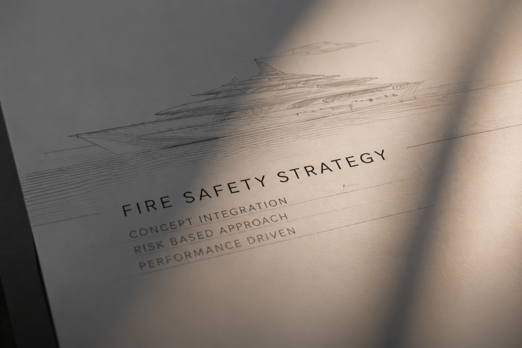 Fire safety strategy document representing structural fire safety consultancy and regulatory compliance.